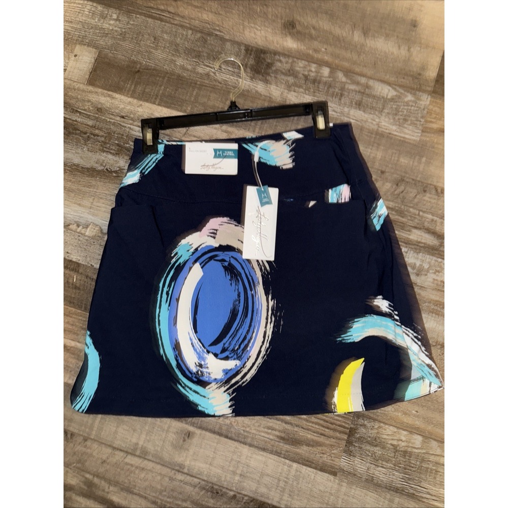NWT Lady Hagen 17" Pull On Tummy Control Navy Print Golf Skort Sz Small